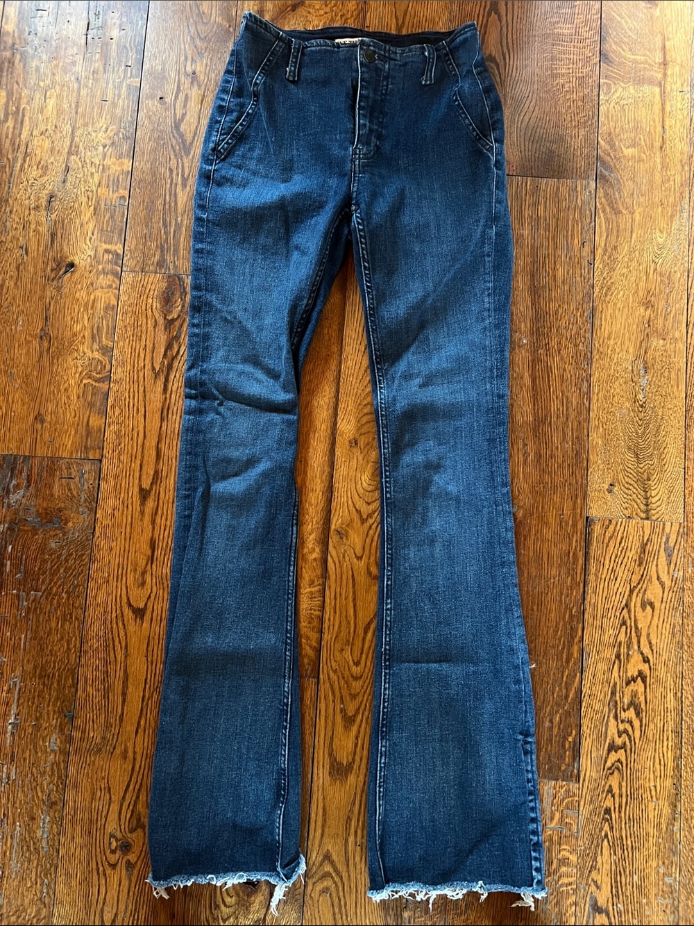 We The Free Dark Blue Flare Jeans with Raw Hem